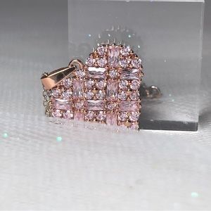Rose Gold Plated Heart Pendant Necklace with Pink Round & Baguette Gemst…